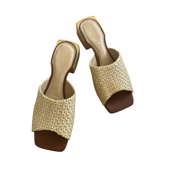 CECELIA NEW YORK Straw Gold Block Heels Sandals Size 10 - Picture 8 of 13
